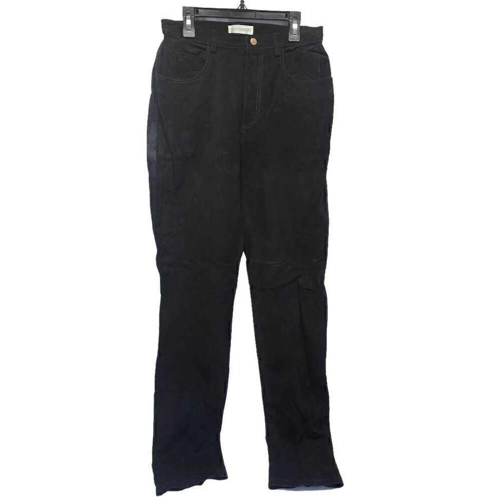 HUGO BUSCATI Collection 100% Leather Women's Black Suede Pants Size 6 Tall D21